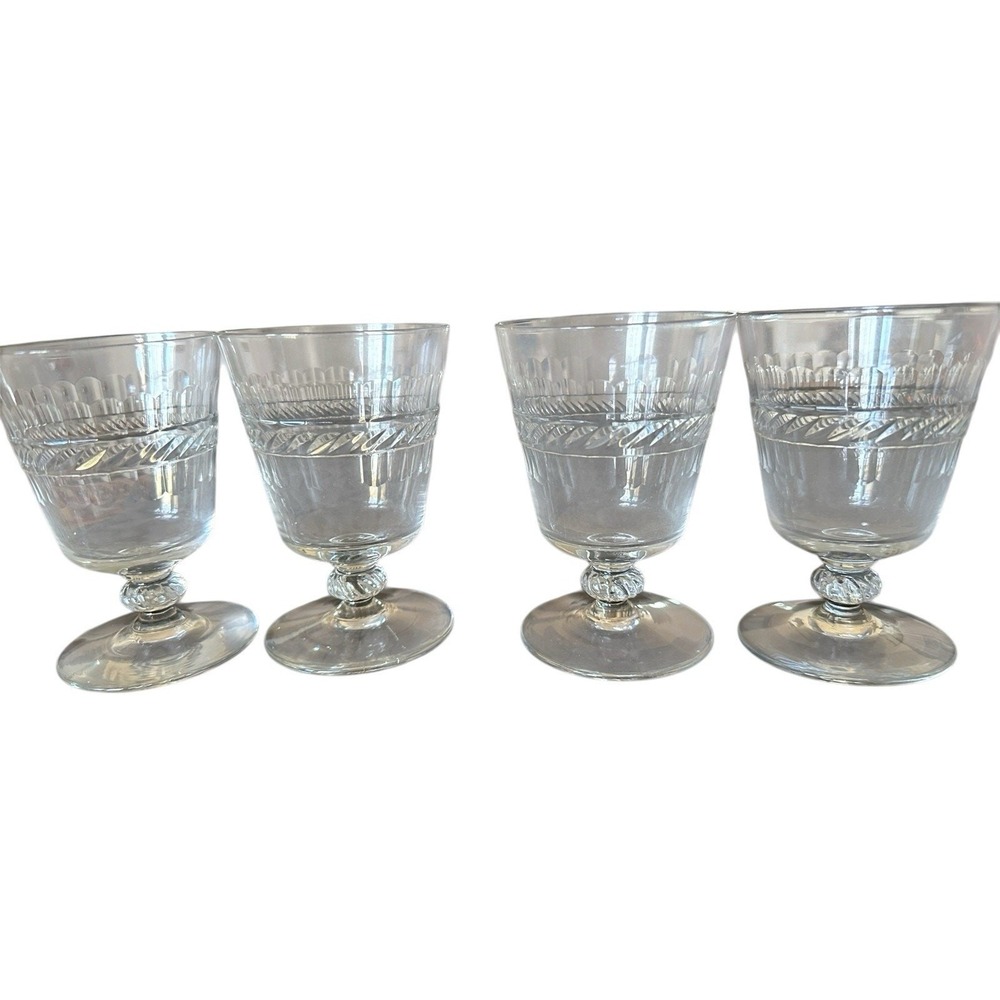 Set Of 4 Bryce Prince Consort Cut Stem Juice Glasses 3 7/8" Tall EUC